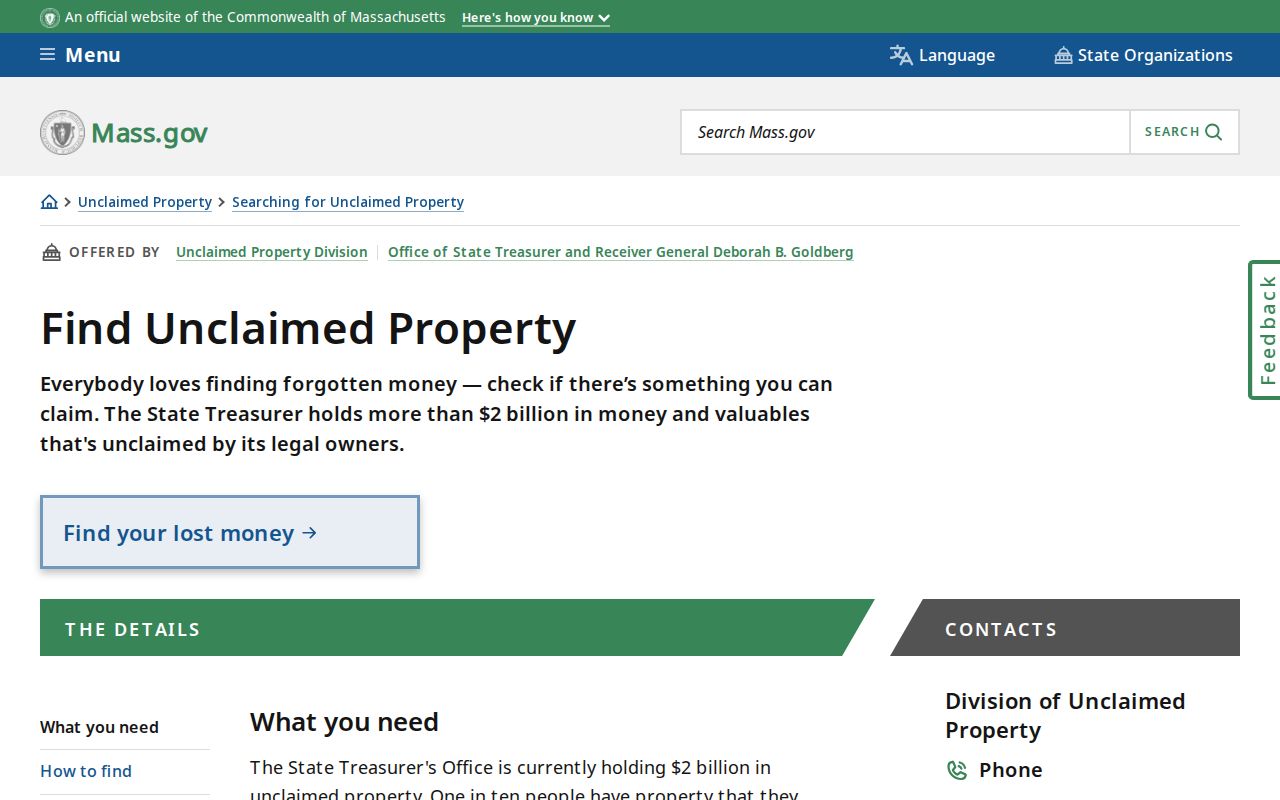 Mansfield residents directory Massachusetts unclaimed-property search
