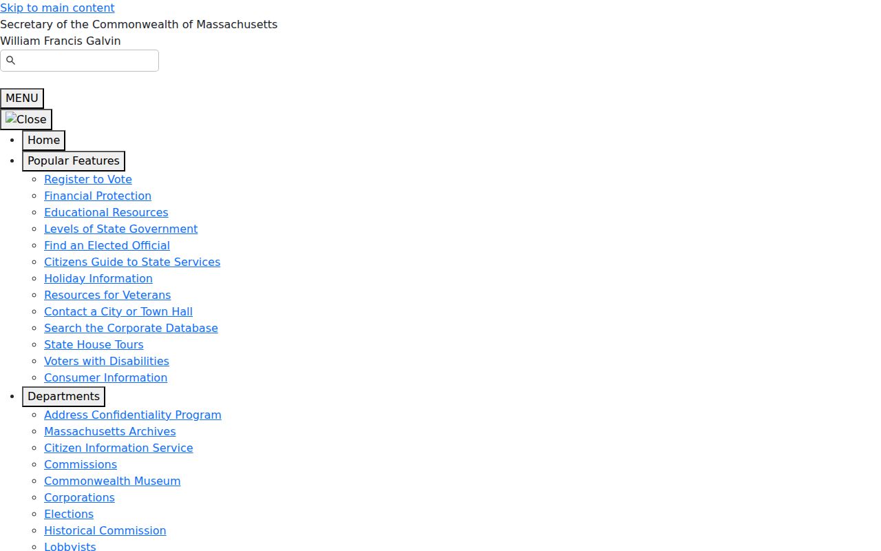 Mansfield resident lookup Massachusetts Corporations Division search