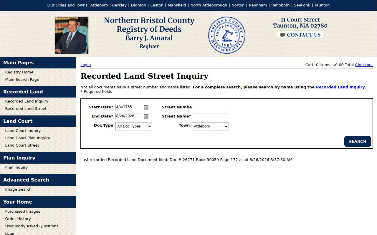 Mansfield street directory Northern Bristol Registry street inquiry fields
