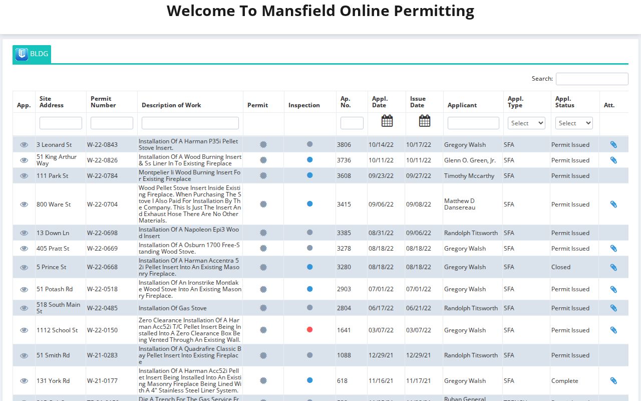 Mansfield street directory PermitEyes public address record view