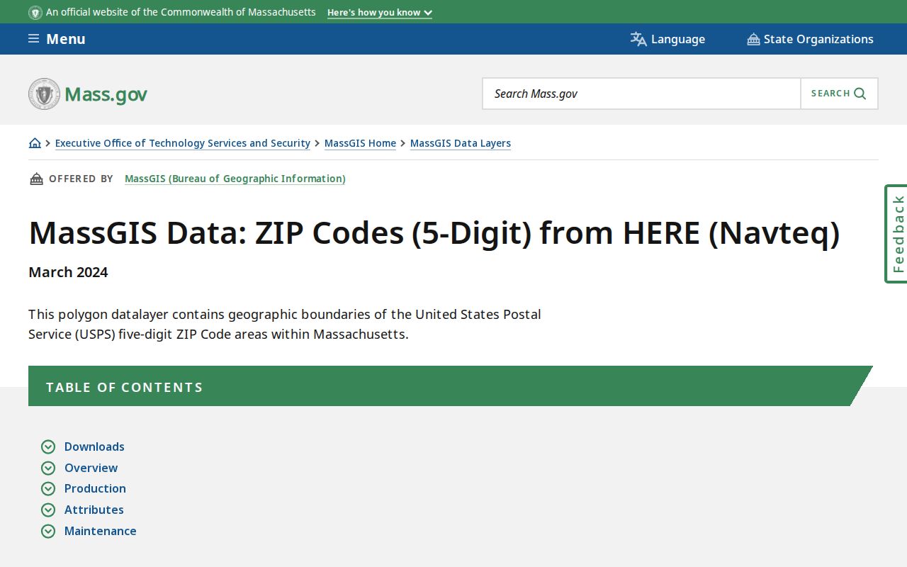 Mansfield ZIP code directory MassGIS boundary guidance